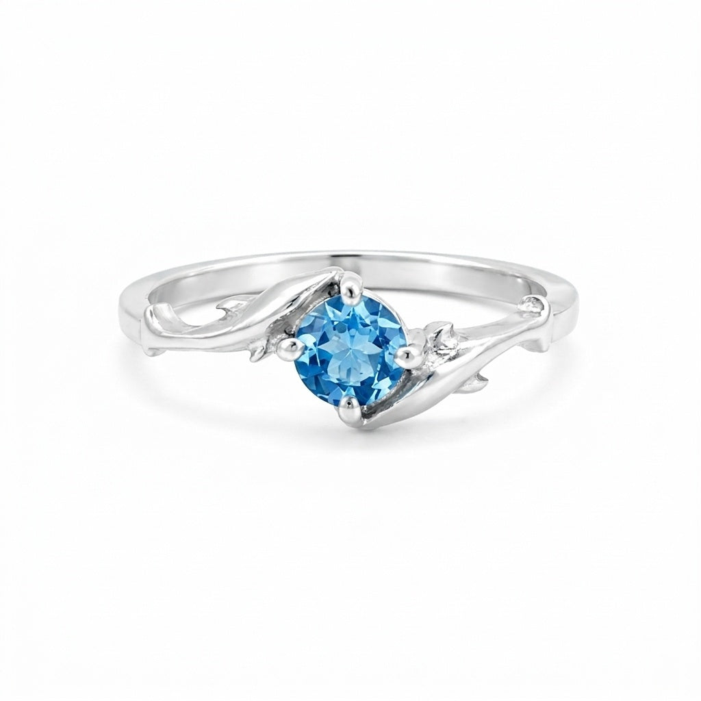 Round Cut Blue Aquamarine 1.20 Ct Ring in 925 Sterling Silver for Women