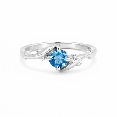 Round Cut Blue Aquamarine 1.20 Ct Ring in 925 Sterling Silver for Women