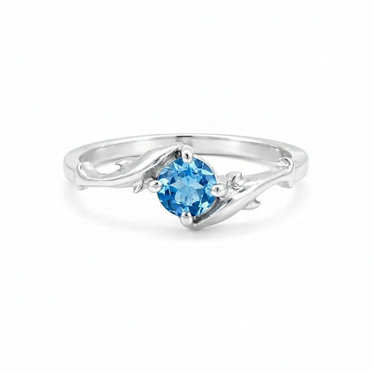 Round Cut Blue Aquamarine 1.20 Ct Ring in 925 Sterling Silver for Women
