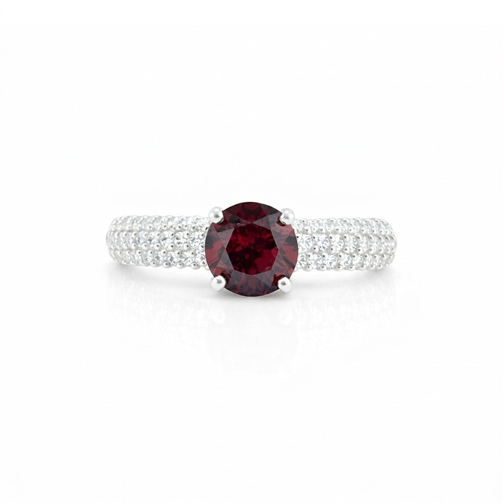 Red Garnet Round Cut Ring 2.45 Ct in 925 Sterling Silver for Engagement