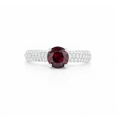 Red Garnet Round Cut Ring 2.45 Ct in 925 Sterling Silver for Engagement