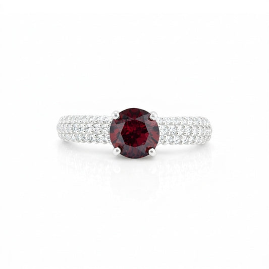 Red Garnet Round Cut Ring 2.45 Ct in 925 Sterling Silver for Engagement