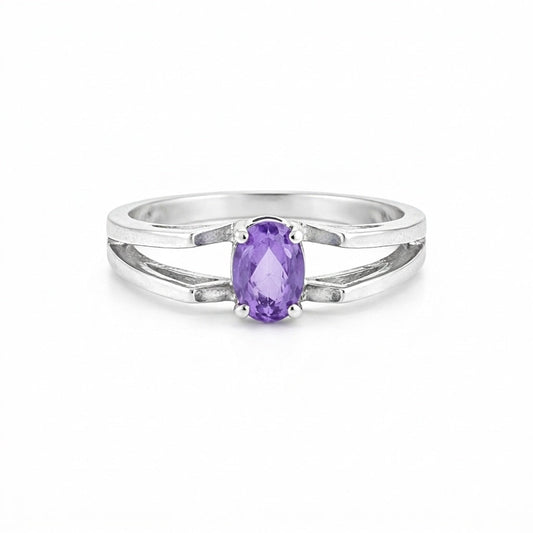 Luxury Purple Amethyst Oval Ring in 925 Sterling Silver for Women Chic Design