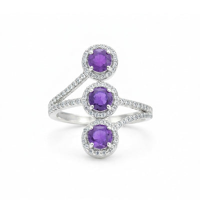 Purple Amethyst Ring Round Cut 3.25 Ct 925 Sterling Silver Gift for Her