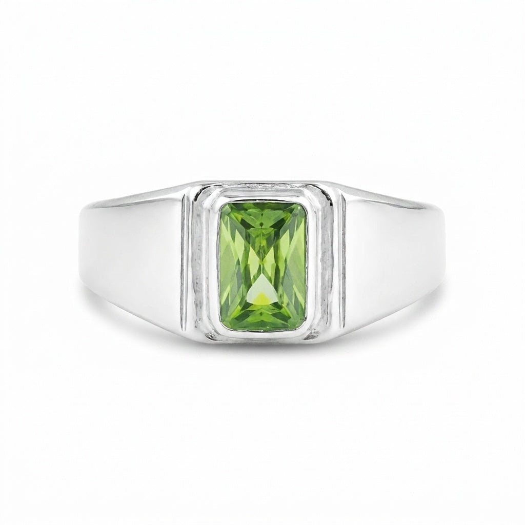 Emerald Cut Green Amethyst Ring Women in 925 Sterling Silver for Her Chic Design