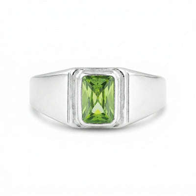 Emerald Cut Green Amethyst Ring Women in 925 Sterling Silver for Her Chic Design