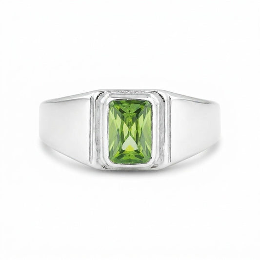 Emerald Cut Green Amethyst Ring Women in 925 Sterling Silver for Her Chic Design