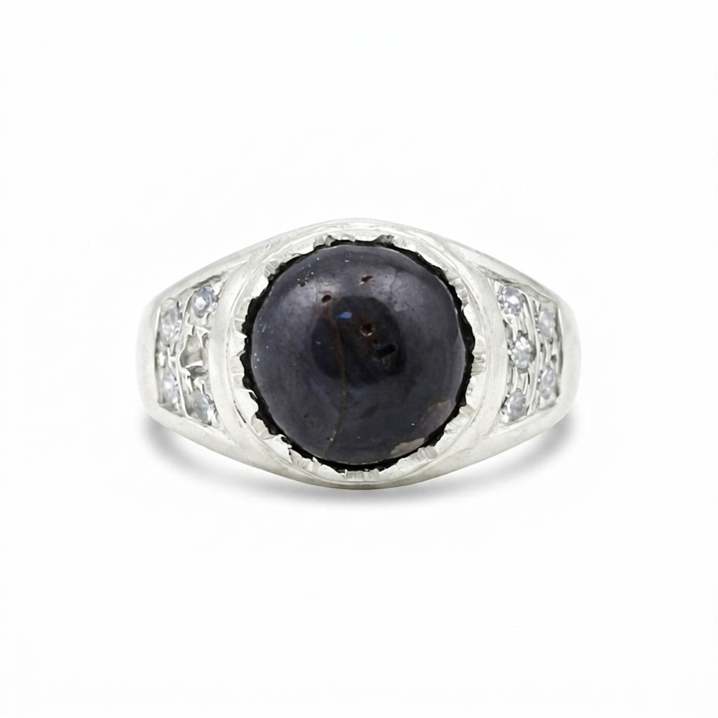 1.24 Ct Black Pearl Round Ring in 925 Sterling Silver for Her Statement Piece