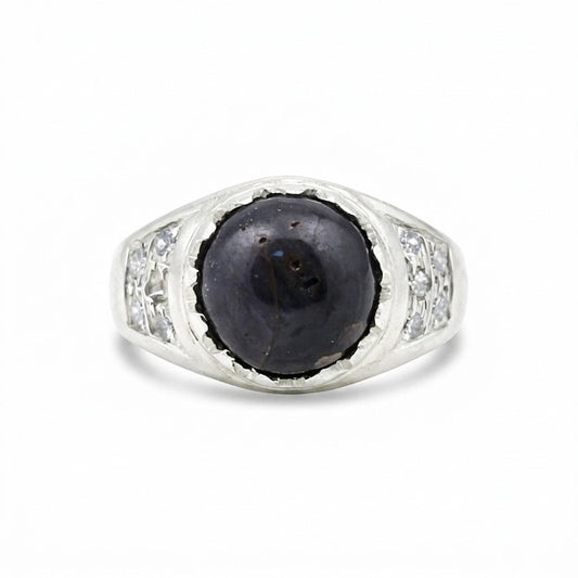 1.24 Ct Black Pearl Round Ring in 925 Sterling Silver for Her Statement Piece