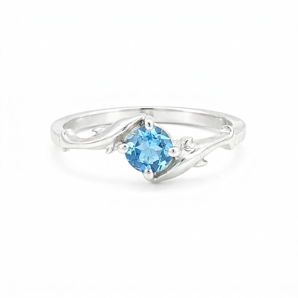 Blue Aquamarine Round Ring Set in 925 Sterling Silver for Her Luxury Style
