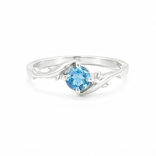Blue Aquamarine Round Ring Set in 925 Sterling Silver for Her Luxury Style