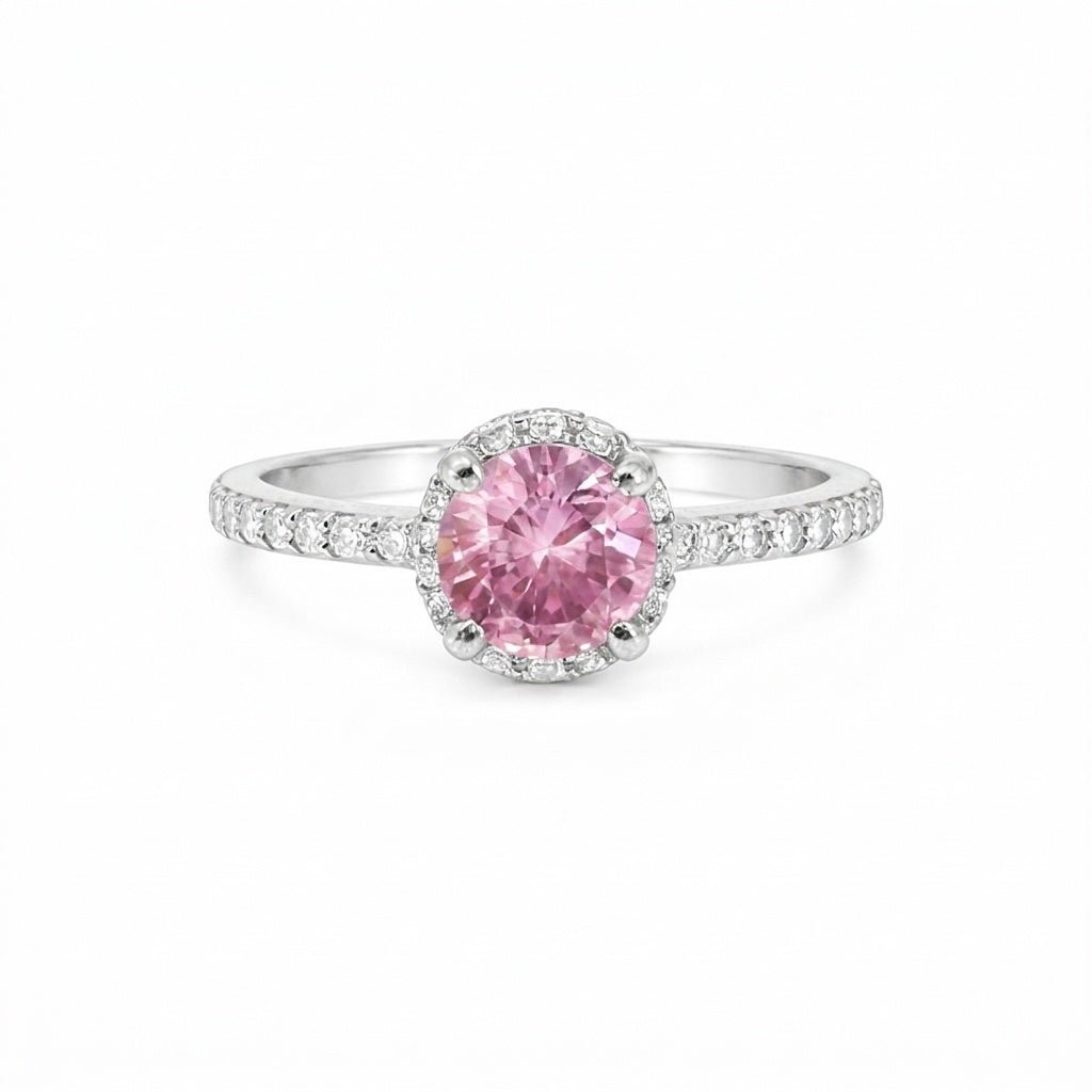 925 Sterling Silver Pink Kunzite Round Cut Ring for Women Everyday Wear