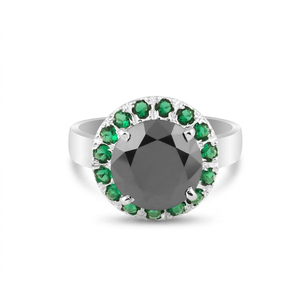 Round Cut Moissanite & Emerald Ring 7.00 Ct. 925 Sterling Silver Eternity Band G