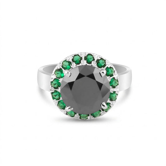 Round Cut Moissanite & Emerald Ring 7.00 Ct. 925 Sterling Silver Eternity Band G