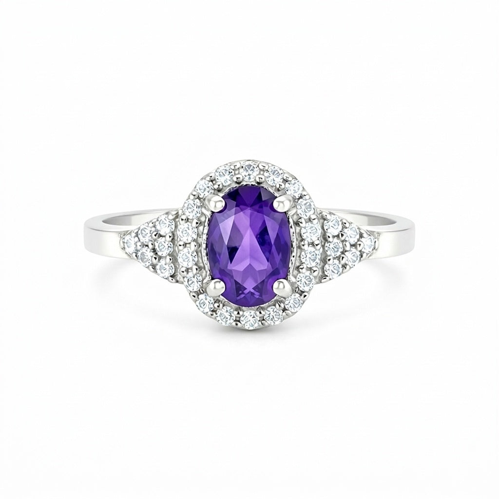 Cocktail Oval Cut Purple Amethyst Ring in 925 Sterling Silver Gift for Her