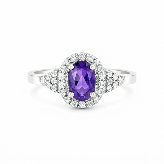 Cocktail Oval Cut Purple Amethyst Ring in 925 Sterling Silver Gift for Her