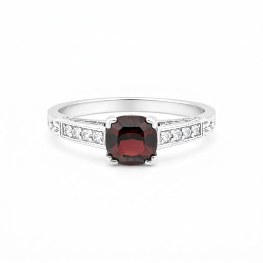 Cushion Red Garnet Ring Crafted in 925 Sterling Silver for Her Trendy Pick