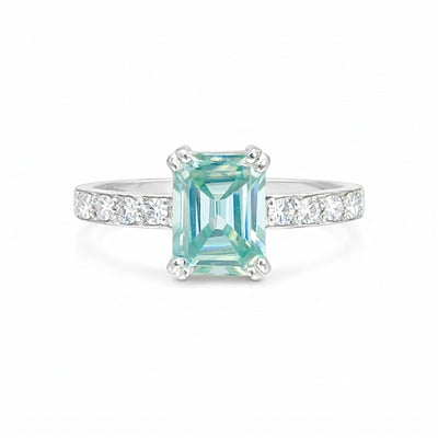 Everyday Wear Blue Aquamarine Emerald Ring in 925 Sterling Silver for Wedding