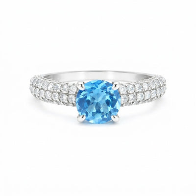 Certified Blue Aquamarine 2.55 Ct Round Cut Ring 925 Sterling Silver for Wedding