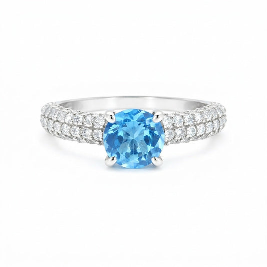 Certified Blue Aquamarine 2.55 Ct Round Cut Ring 925 Sterling Silver for Wedding