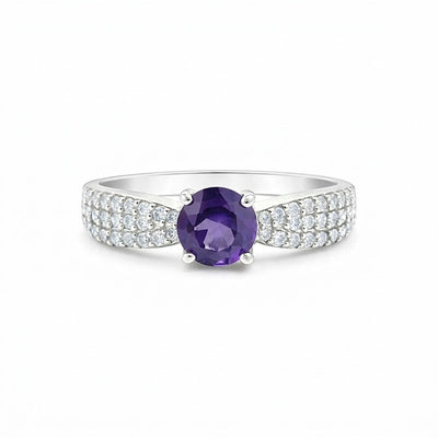 Statement Round Purple Amethyst Ring in 925 Sterling Silver for Women Boho Style
