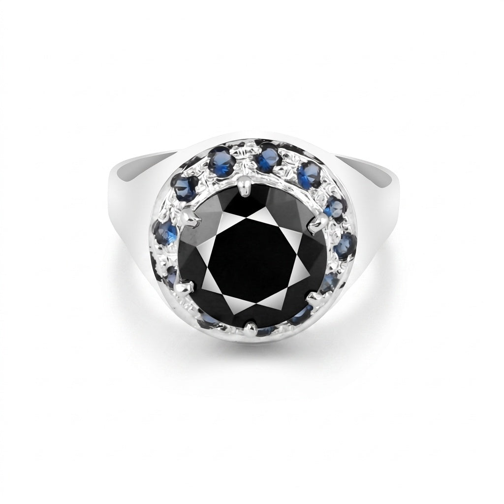 7.50 Ct. Moissanite & Sapphire Round Cut Ring 925 Sterling Silver Women Fine Jew
