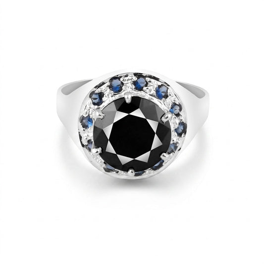 7.50 Ct. Moissanite & Sapphire Round Cut Ring 925 Sterling Silver Women Fine Jew