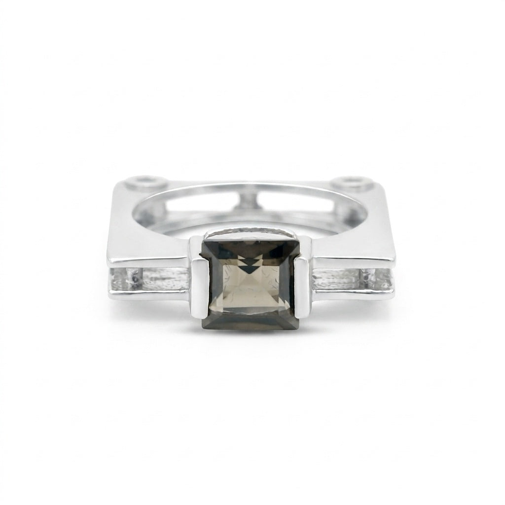Brown Topaz Ring Princess Cut 4.50 Ct 925 Sterling Silver for Her Luxury Style