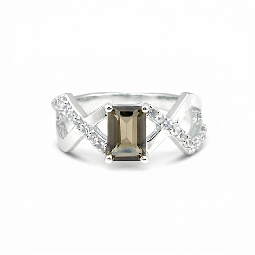 Certified Emerald Brown Topaz Ring in 925 Sterling Silver for Women Luxury Style