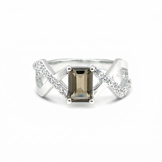 Certified Emerald Brown Topaz Ring in 925 Sterling Silver for Women Luxury Style