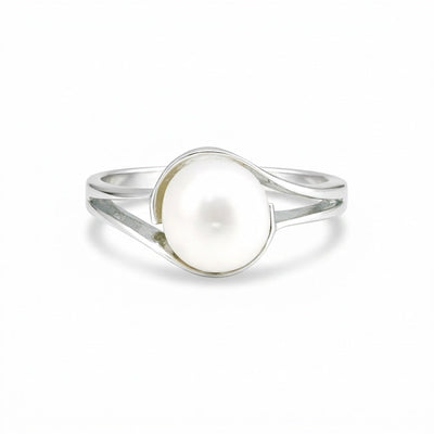 Designer White Pearl Ring Round Cut in 925 Sterling Silver for Engagement