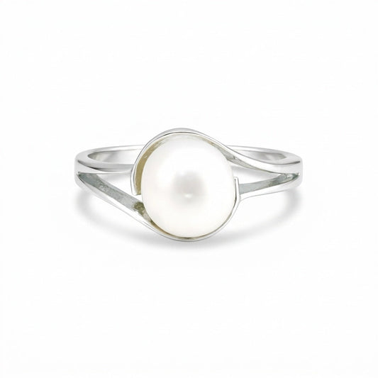 Designer White Pearl Ring Round Cut in 925 Sterling Silver for Engagement