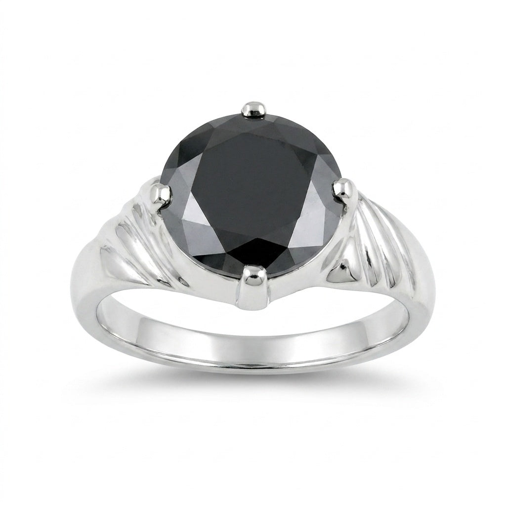 Black Moissanite Round Ring Set in 925 Sterling Silver for Her Classic Design