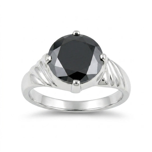 Black Moissanite Round Ring Set in 925 Sterling Silver for Her Classic Design