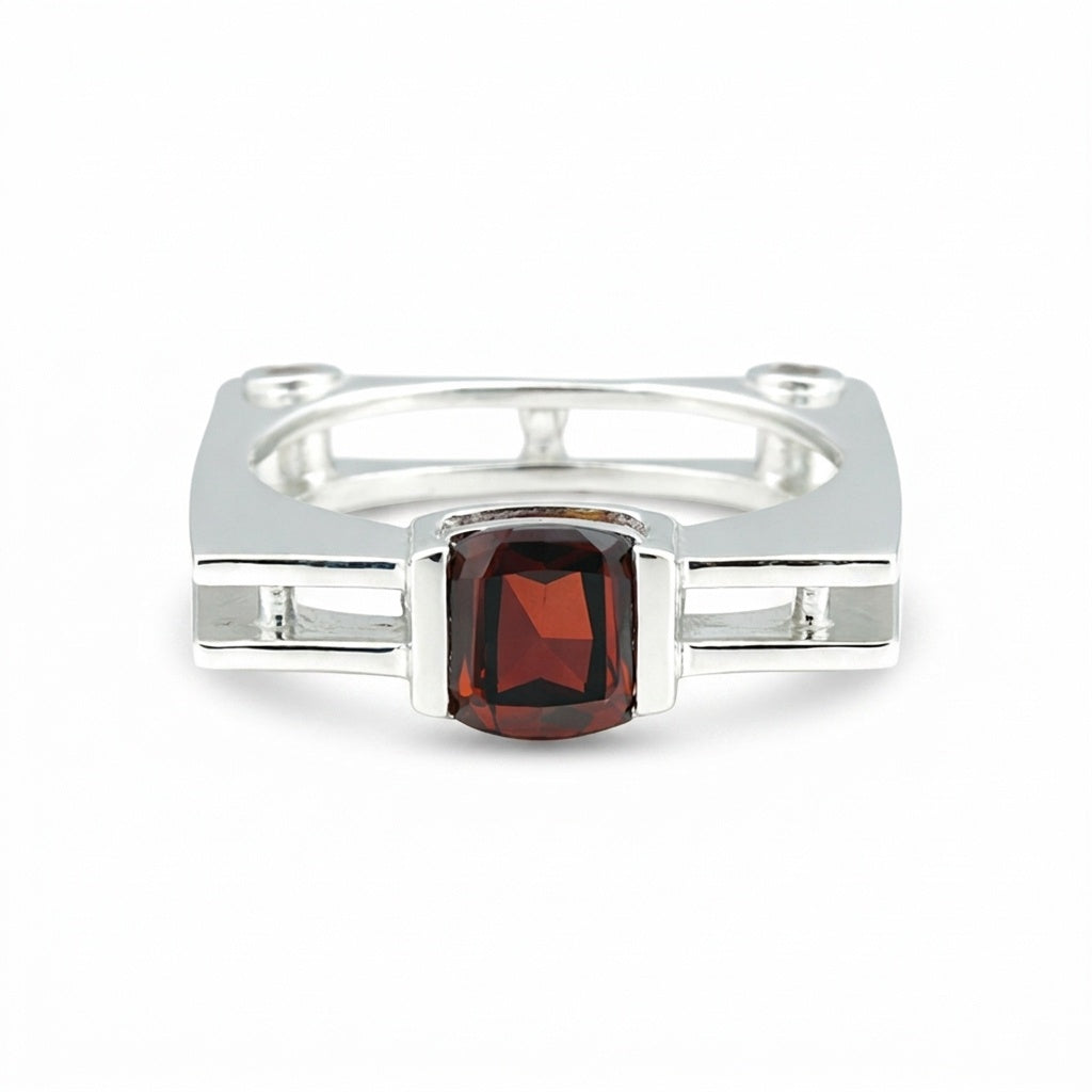 Princess Cut Garnet Ring in 925 Sterling Silver 1.25 Ct Red for Women Boho Style