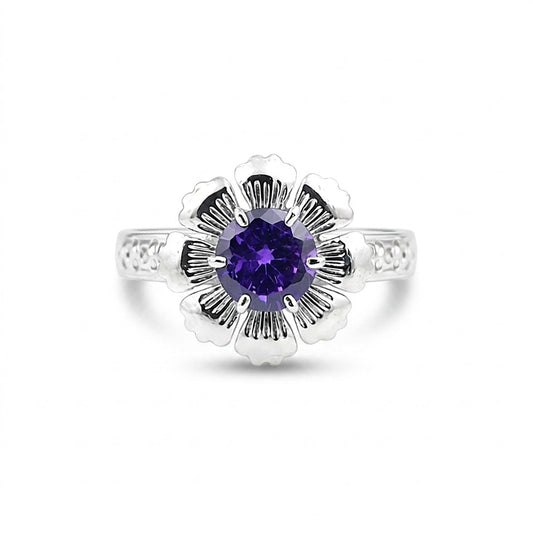 925 Sterling Silver Purple Amethyst Round Cut Ring for Women Solitaire Style