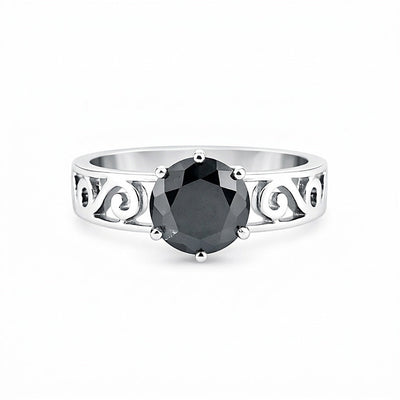 Black Moissanite Ring 2.64 Ct Round Cut 925 Sterling Silver Gift for Her