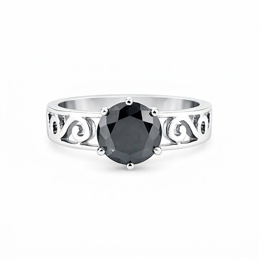 Black Moissanite Ring 2.64 Ct Round Cut 925 Sterling Silver Gift for Her