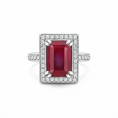 Emerald Cut Red Ruby 4.82 Ct Ring in 925 Sterling Silver for Women Chic Design
