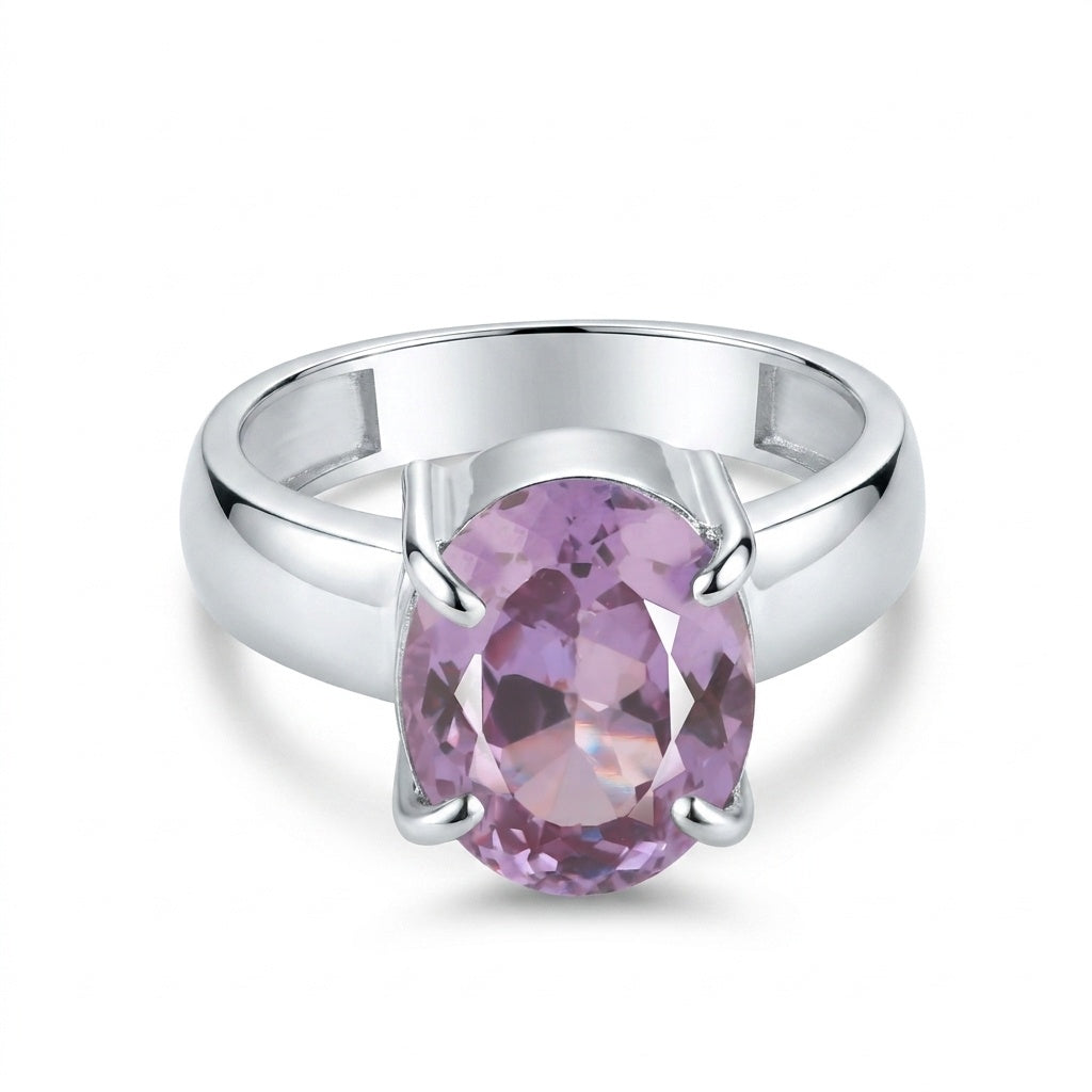 Purple Amethyst Solitaire Ring 4.85 Ct. Oval Cut 925 Sterling Silver Stackable B