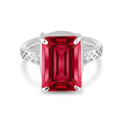 Red Ruby Emerald Cut Solitaire Ring 3.66 Ct. 925 Sterling Silver Gift for Her