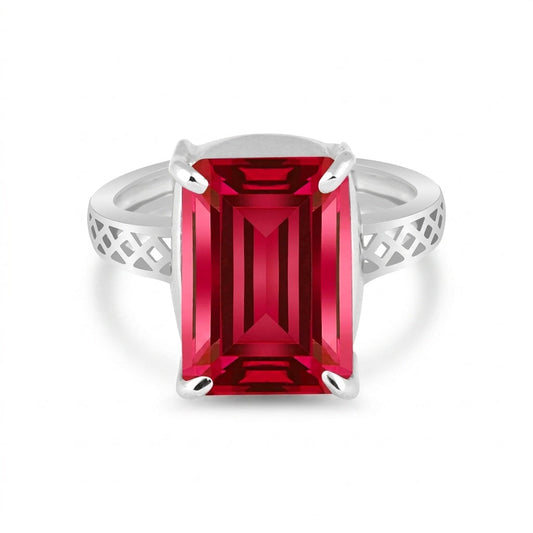 Red Ruby Emerald Cut Solitaire Ring 3.66 Ct. 925 Sterling Silver Gift for Her
