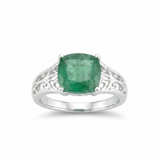 3.20 Ct. Emerald Cushion Cut Ring 925 Sterling Silver Women Fine J