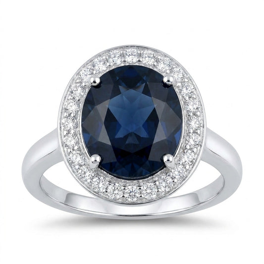 Blue Sapphire Solitaire Ring 6.50 Ct. Oval Cabochon Cut 925 Sterling Silver Stac