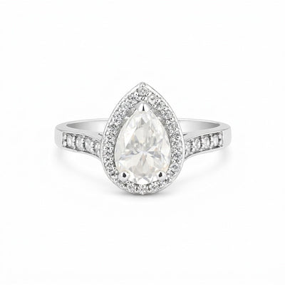 2.45 Ct. White Moissanite Ring Pear Cut 925 Sterling Silver Eternity Band Fine G