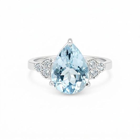 Aquamarine Pear Solitaire Gemstone Ring 2.55 Ct. 925 Sterling Silver Women Gift