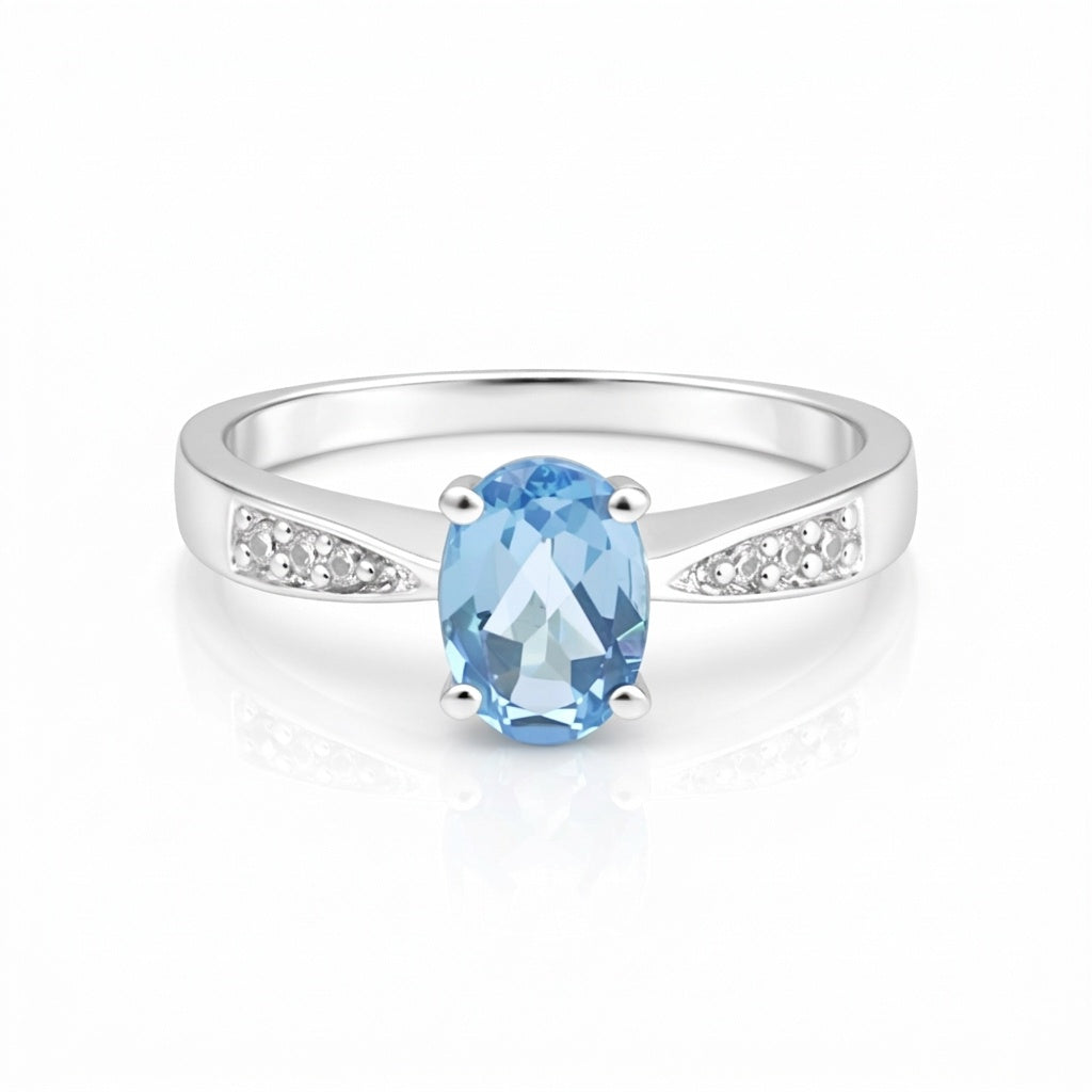 1.95 Ct. Aquamarine Oval Solitaire Ring 925 Sterling Silver Anniversary Fine Jew