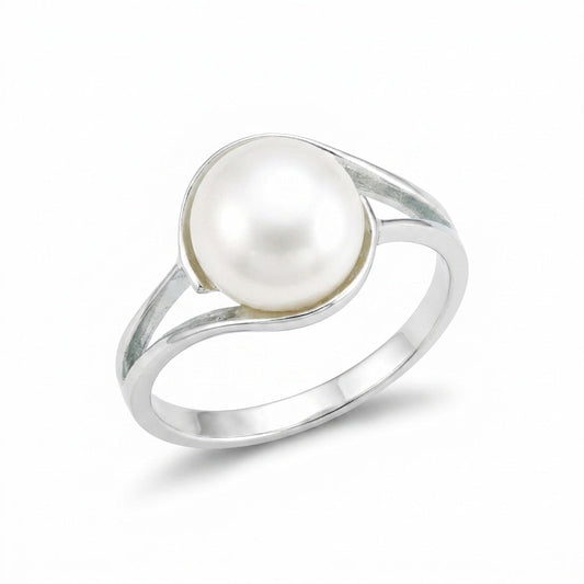 White Pearl Solitaire Ring 4.50 Ct. Round Cut 925 Sterling Silver Stackable Band
