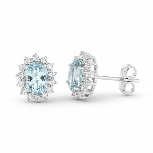 10 Ct Natural Aqua Sky Aquamarine Oval Cut Earrings — 925 Sterling Silver