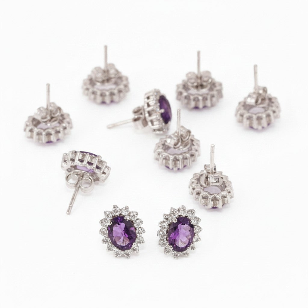 5 Pair Natural Amethyst Earrings Bulk Set | Resale Lot | 925 Sterling Silver Gift